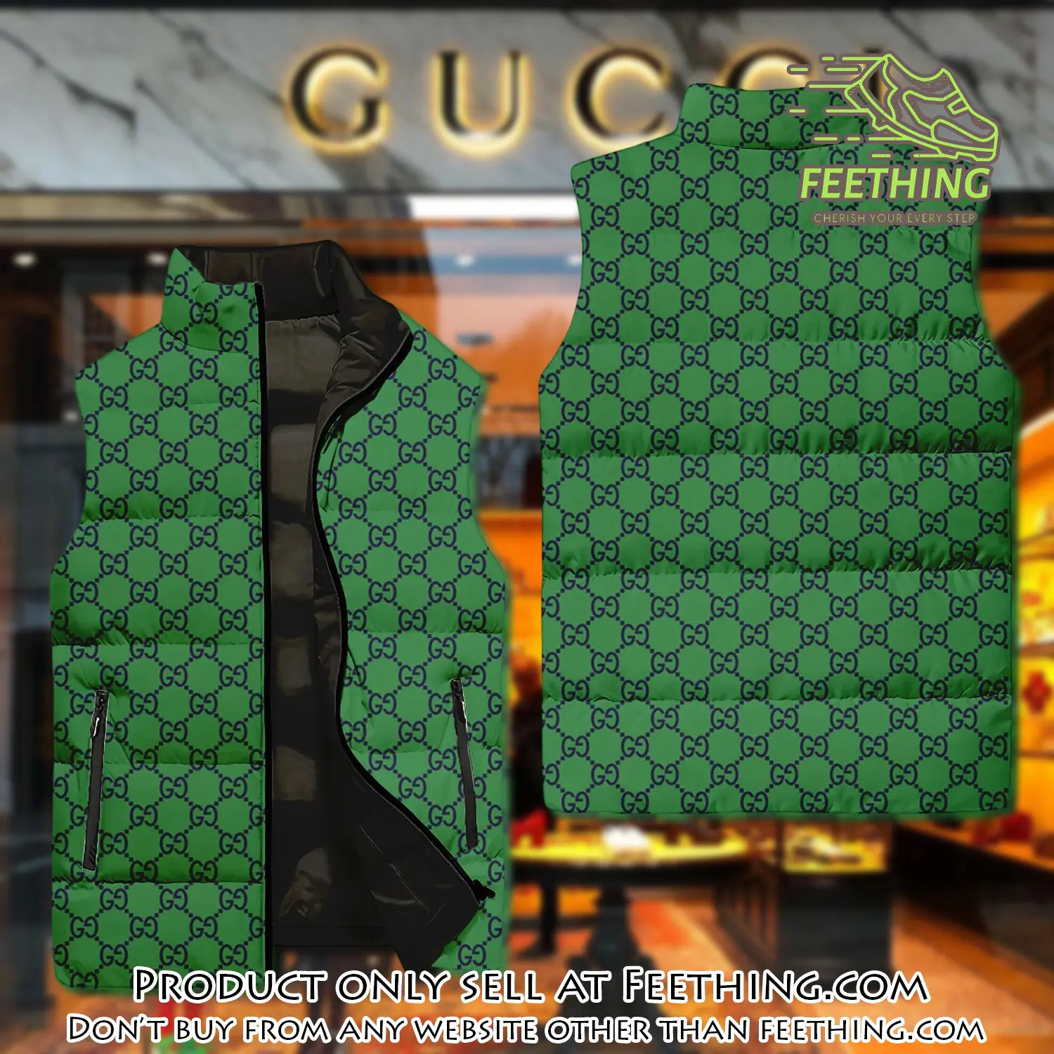 Gucci green luxury brand 3d sleeveless down jacket ft5610277